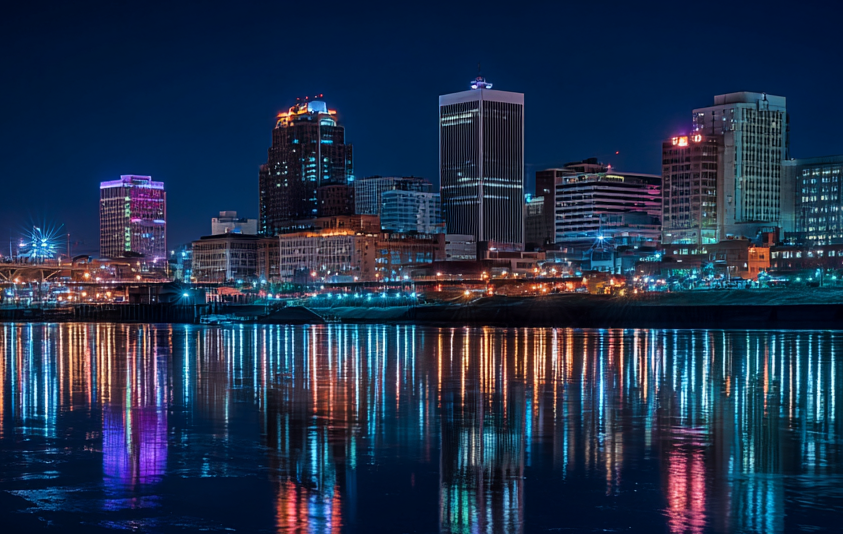 Memphis Skyline Reflecting in Mississippi River